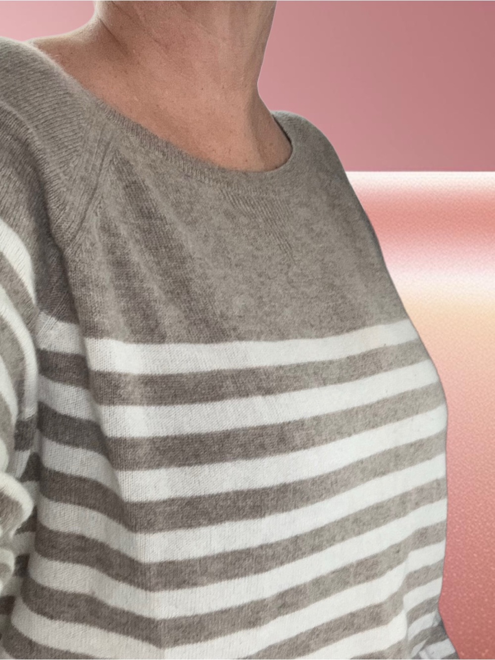 Halogen 100% Cashmere Striped Pullover Sweater Beige Cream Size XL *Flaws - Picture 10 of 16